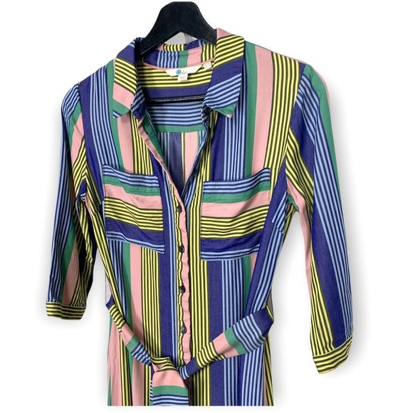 Boden Katina Striped Multicolor Maxi Button Up Shirt Dress Size 4P - Picture 2 of 14